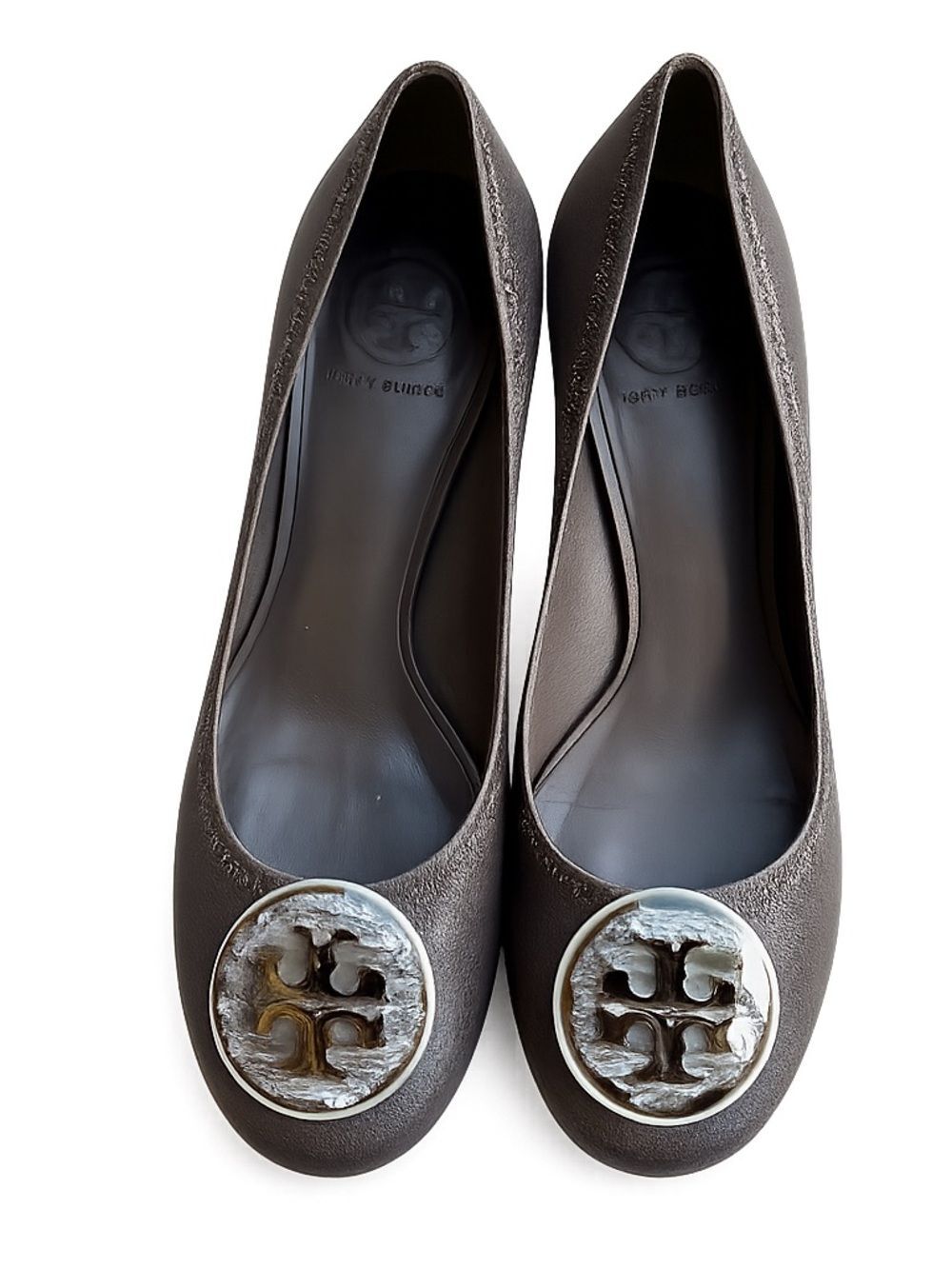 Tory Burch leather block heel pumps 7 double T Medallion Logo Women’s Slip On